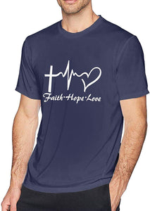 Men's Styles Faith Hope Love Cotton Short Sleeve Navy T-Shirts