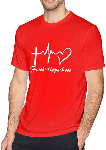 Men's Styles Faith Hope Love Cotton Short Sleeve Red T-Shirts