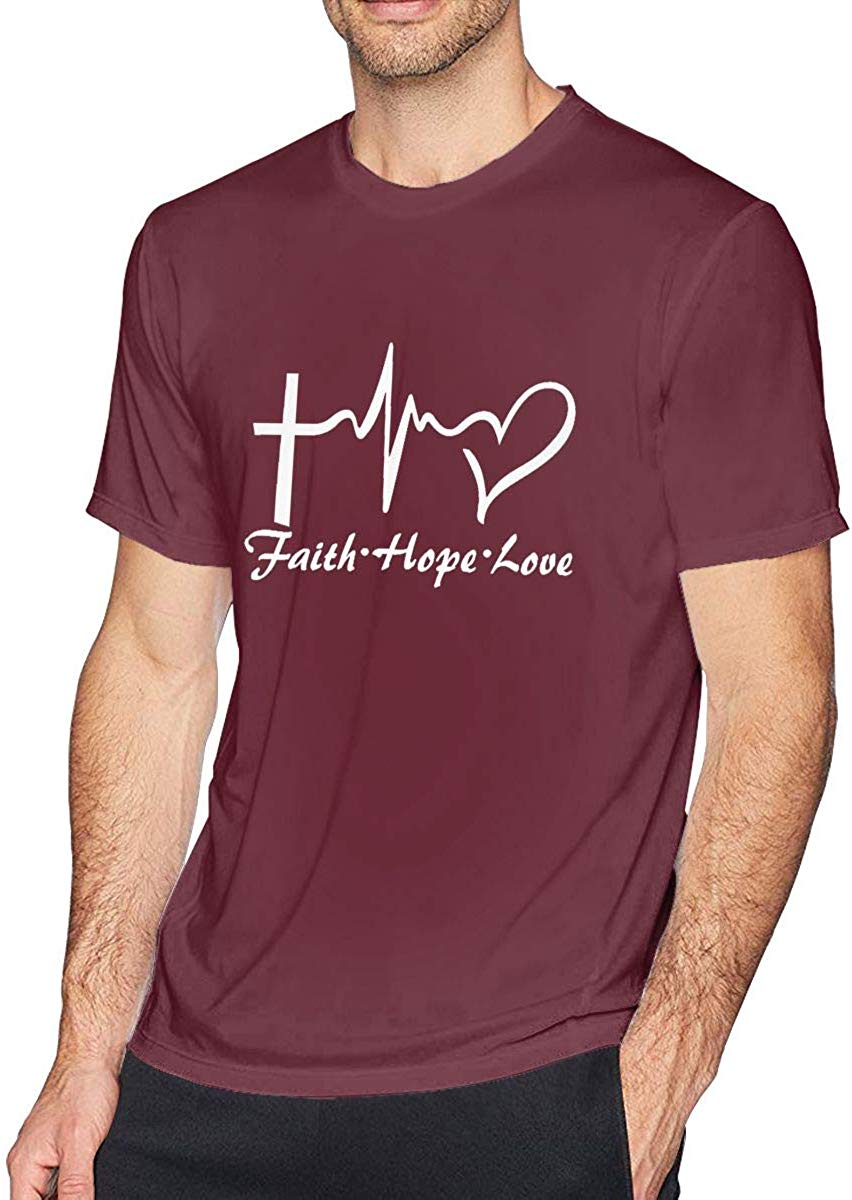 Men's Styles Faith Hope Love Cotton Short Sleeve Red T-Shirts