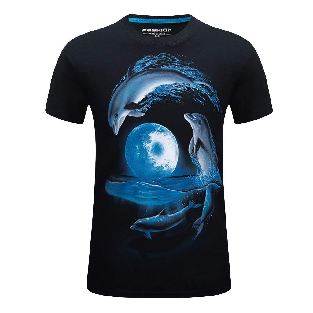 Men's Summer 3D Animal Printed Short Sleeve Casual Round Neck Tops Plus Size Black T-Shirts