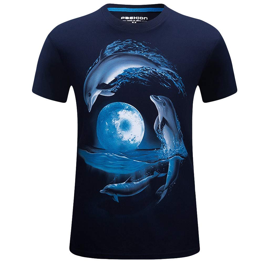 Men's Summer 3D Animal Printed Short Sleeve Casual Round Neck Tops Plus Size Blue T-Shirts