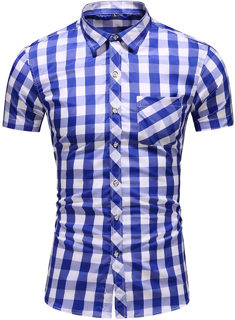 Men's Summer Busines eisure Short-SleevedLattice Blue T-Shirts