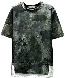 Men's Summer Camouflage PrintedO-Collar Short Sleeve Tops Black T-Shirts