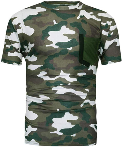 Men's Summer Fashion Camouflage Printing Elastic Short Sleeve Tops Green T-Shirts