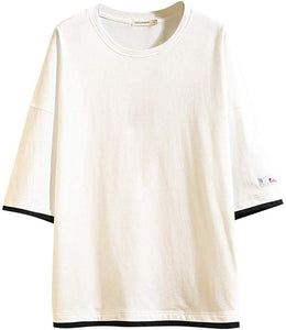 Men's Summer Fashion Fake Two Five-Cent Sleeves Big Code Top White T-Shirts