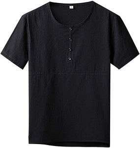 Men's Summer Fashion LeisureShort-Sleeved Cotton Hemp Black T-Shirts