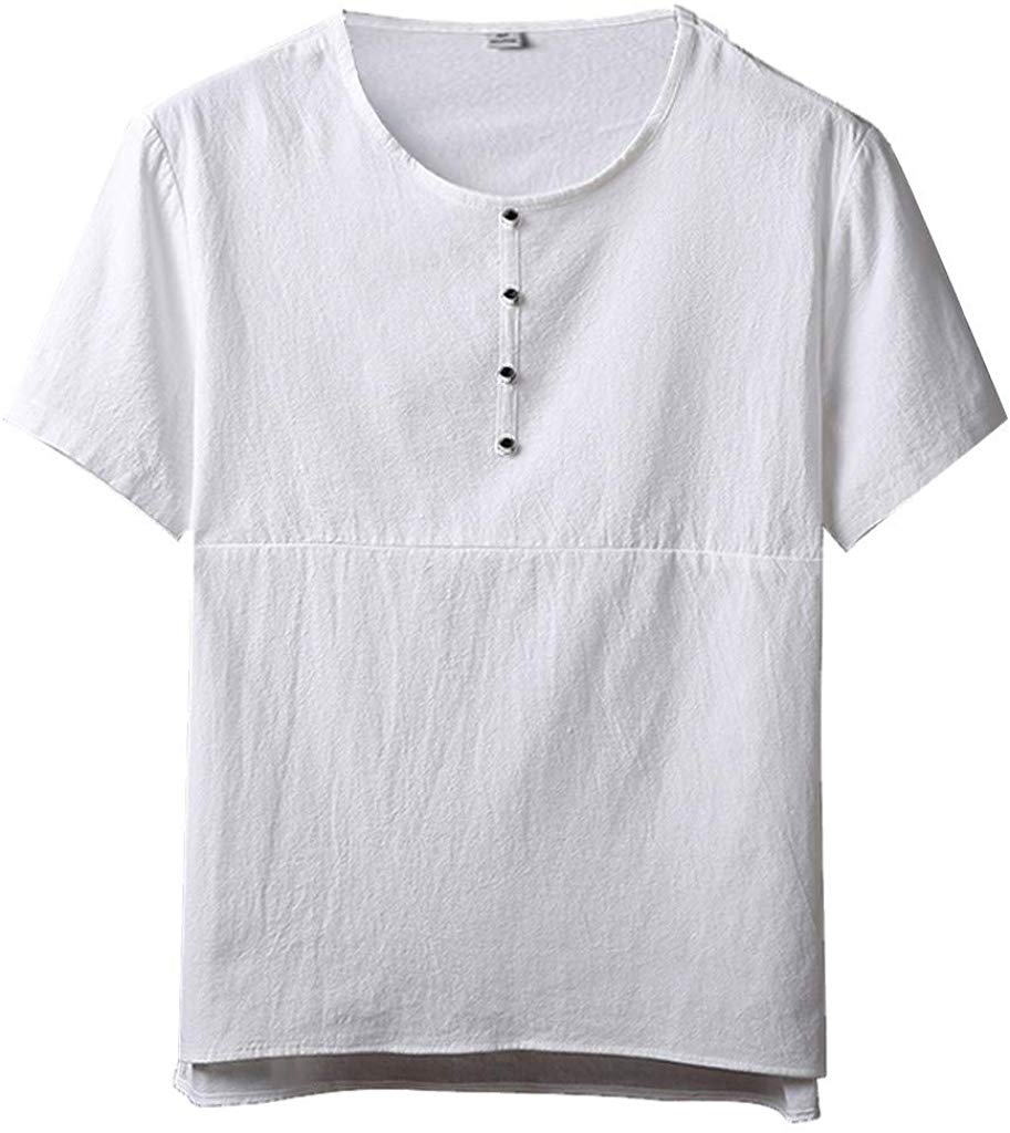 Men's Summer Fashion LeisureShort-Sleeved Cotton Hemp White T-Shirts