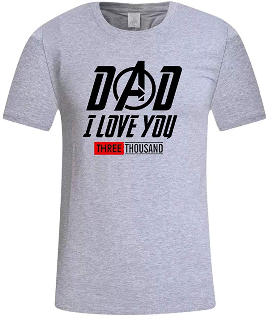 Men's Summer Father's Day Short Sleeve Casual Print Gift for DAD I Love You 3000 Tops Gray T-Shirts