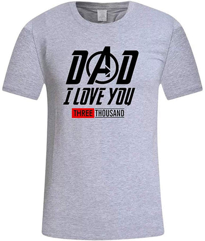 Men's Summer Father's Day Short Sleeve Casual Print Gift for DAD I Love You 3000 Tops Gray T-Shirts