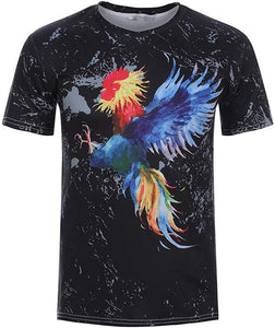 Men's Summer Printed Round Neck Personality Printed Casual Short Tops Black T-Shirts