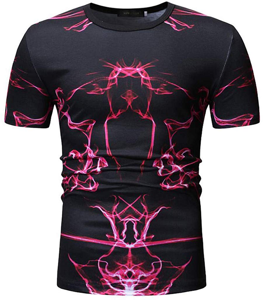 Men's Summer Splicing Pattern Casual Fashion Short Sleeve Black T-Shirts