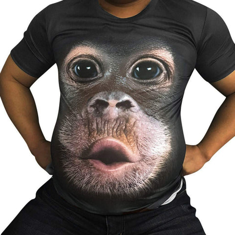 Mens 3D Printed Animal Fashion Cute Monkey O-Neck Short Sleeve Top Blusers Black T-Shirts