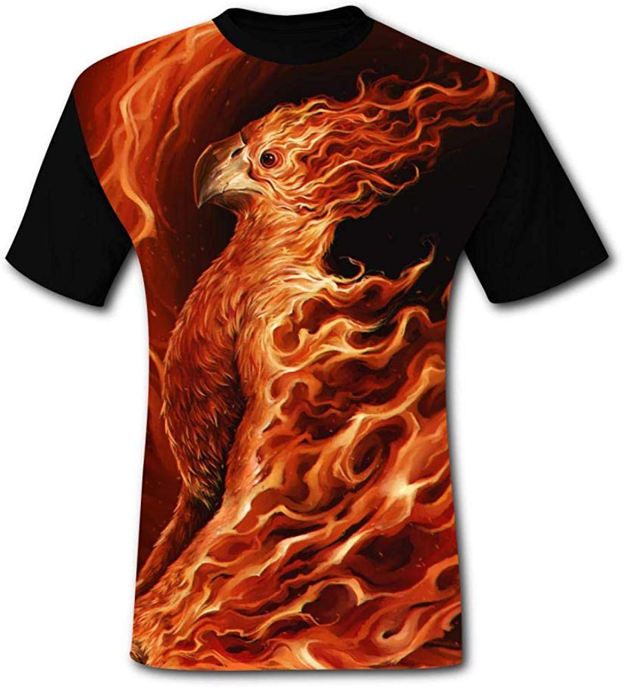 Mens Abstract Fire Bird Casual Print Comfortable Adult Short Sleeve Funny Creative Black T-Shirts