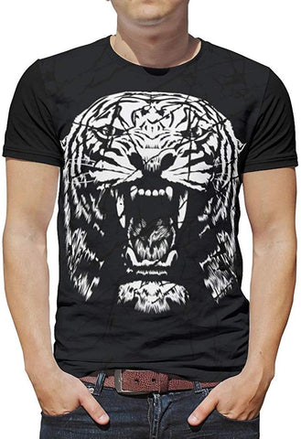 Mens Animal Lion Tiger Printing Size Tall Workout Gym Softstyle Tops White T-Shirts