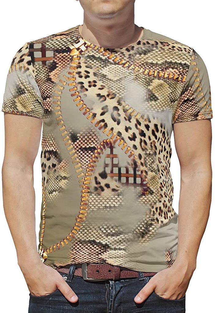 Mens Animal Pattern Ultra Cotton Sports Short Sleeve Crewneck Lightweight Top White T-Shirts