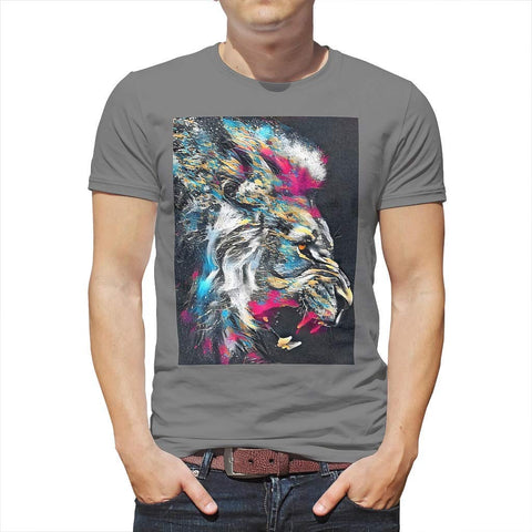 Mens Animal Printed 100% Cotton Training Short Sleeve Thin Material Majestic Top Grey T-Shirts