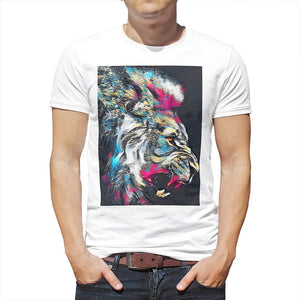 Mens Animal Printed 100% Cotton Training Short Sleeve Thin Material Majestic Top White T-Shirts