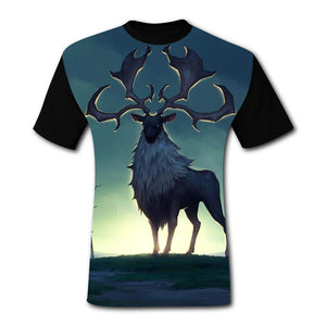 Mens Back Light Deer Casual Print Comfortable Adult Short Sleeve Funny Creative Black T-Shirts