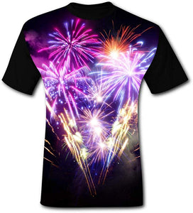 Mens Beauty Blooming Fireworks Comfortable Adult Short Sleeve Funny Creative Black T-Shirts