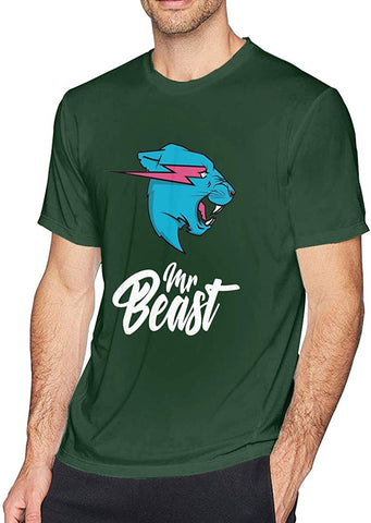 Mens Casual Mr Beast Cotton Short Sleeve Green T-Shirts