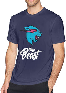 Mens Casual Mr Beast Cotton Short Sleeve Navy T-Shirts