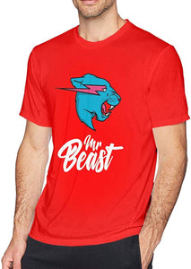 Mens Casual Mr Beast Cotton Short Sleeve Red T-Shirts