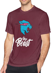 Mens Casual Mr Beast Cotton Short Sleeve Red T-Shirts