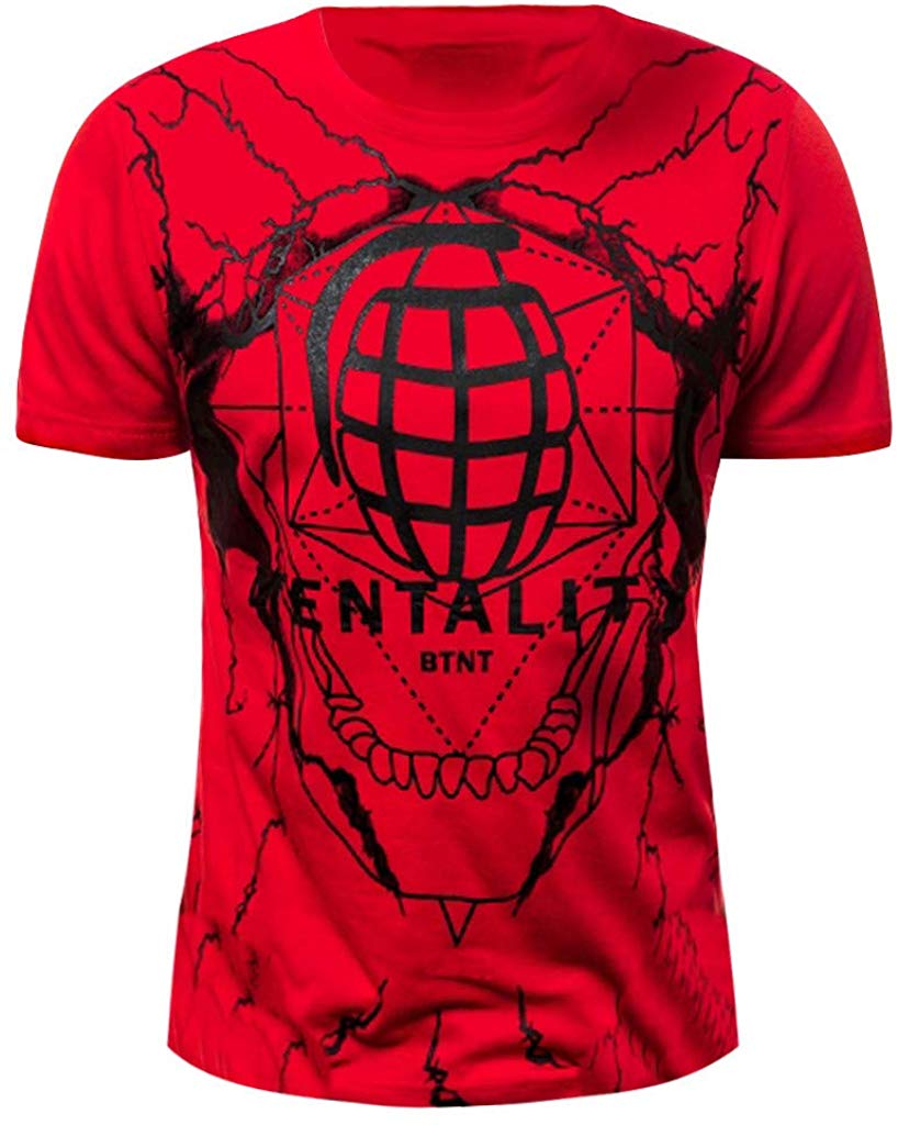 Mens Casual Tops,Fineser Mens Short Sleeve Print Cotton Red T-Shirts