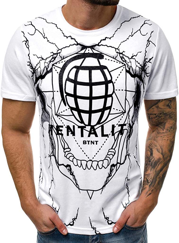 Mens Casual Tops,Fineser Mens Short Sleeve Print Cotton White T-Shirts