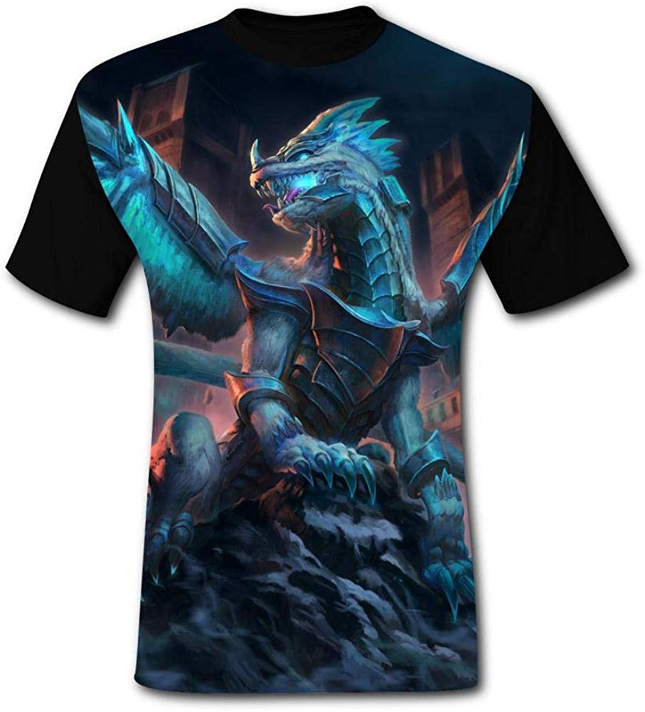 Mens Cool Ice Dragon Graphic Casual Print Comfortable Adult Short Sleeve Funny Creative Black T-Shirts