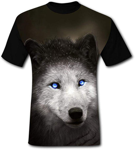 Mens Cool Wolf with Eyes Summer Casual Short Sleeve Creative 3D Printed Hipster Design Black T-Shirts