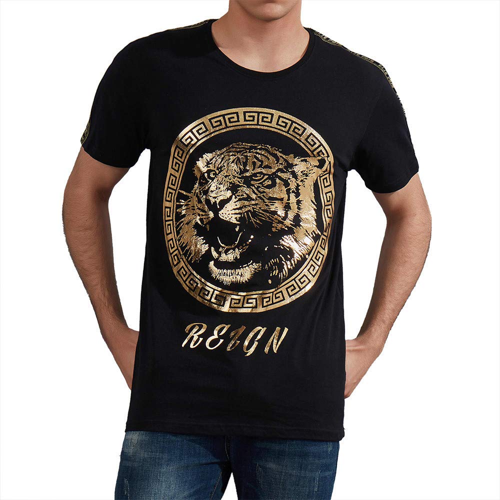 Mens Cotton Graphic Casual Crew Neck Short Sleeve Black T-Shirts