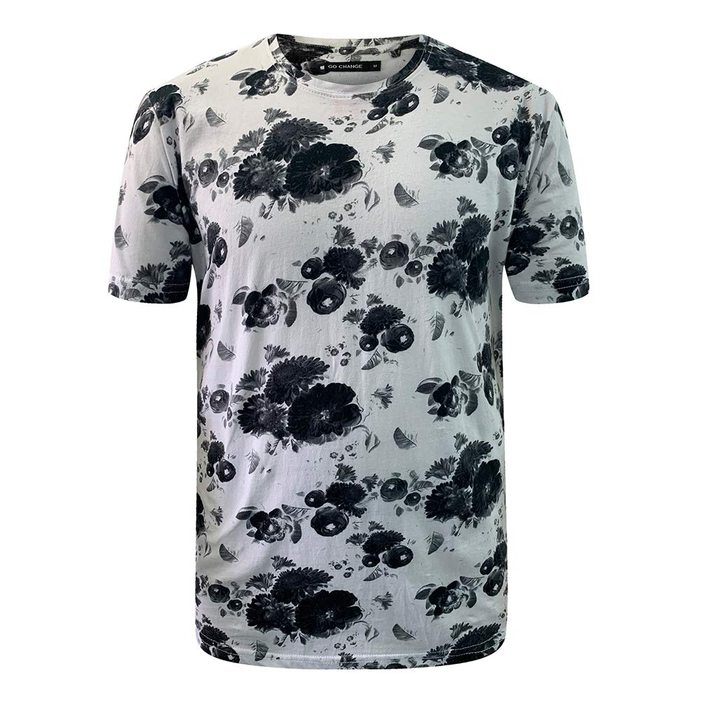 Mens Cotton Graphic Casual Crew Neck Short Sleeve White T-Shirts