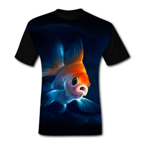 Mens Creative Goldfish in Water Summer Casual Short Sleeve Creative 3D Printed Hipster Design Black T-Shirts