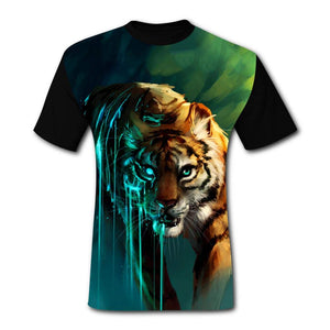 Mens Creative Melting Neon Tiger Summer Casual Short Sleeve Creative 3D Printed Hipster Design Black T-Shirts