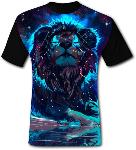 Mens Creative Space Lion Sleep Casual Print Comfortable Adult Short Sleeve Funny Creative Black T-Shirts