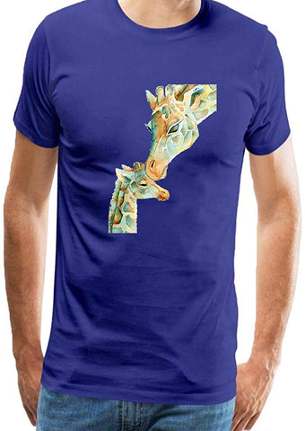 Mens Cute Giraffe Zoo Animal Adult Short Sleeves Graphic Novelty Blue T-Shirts