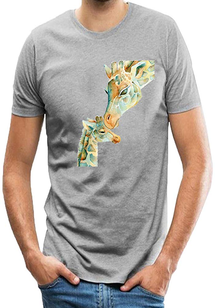 Mens Cute Giraffe Zoo Animal Adult Short Sleeves Graphic Novelty Grey T-Shirts