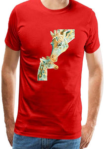 Mens Cute Giraffe Zoo Animal Adult Short Sleeves Graphic Novelty Red T-Shirts