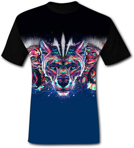 Mens Digital Art Lion and Tiger Summer Casual Short Sleeve Creative 3D Printed Hipster Design Black T-Shirts