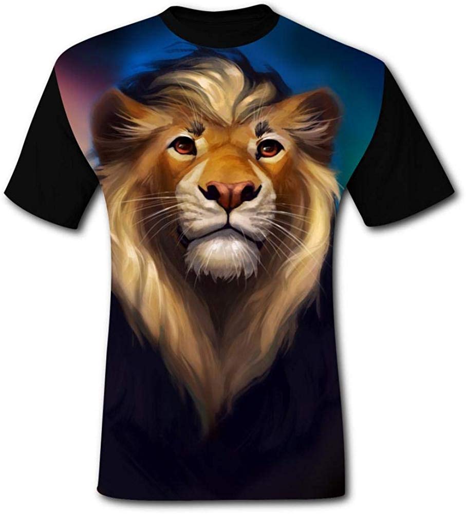 Mens Digital Lion Graphic Casual Print Comfortable Adult Short Sleeve Funny Creative Black T-Shirts