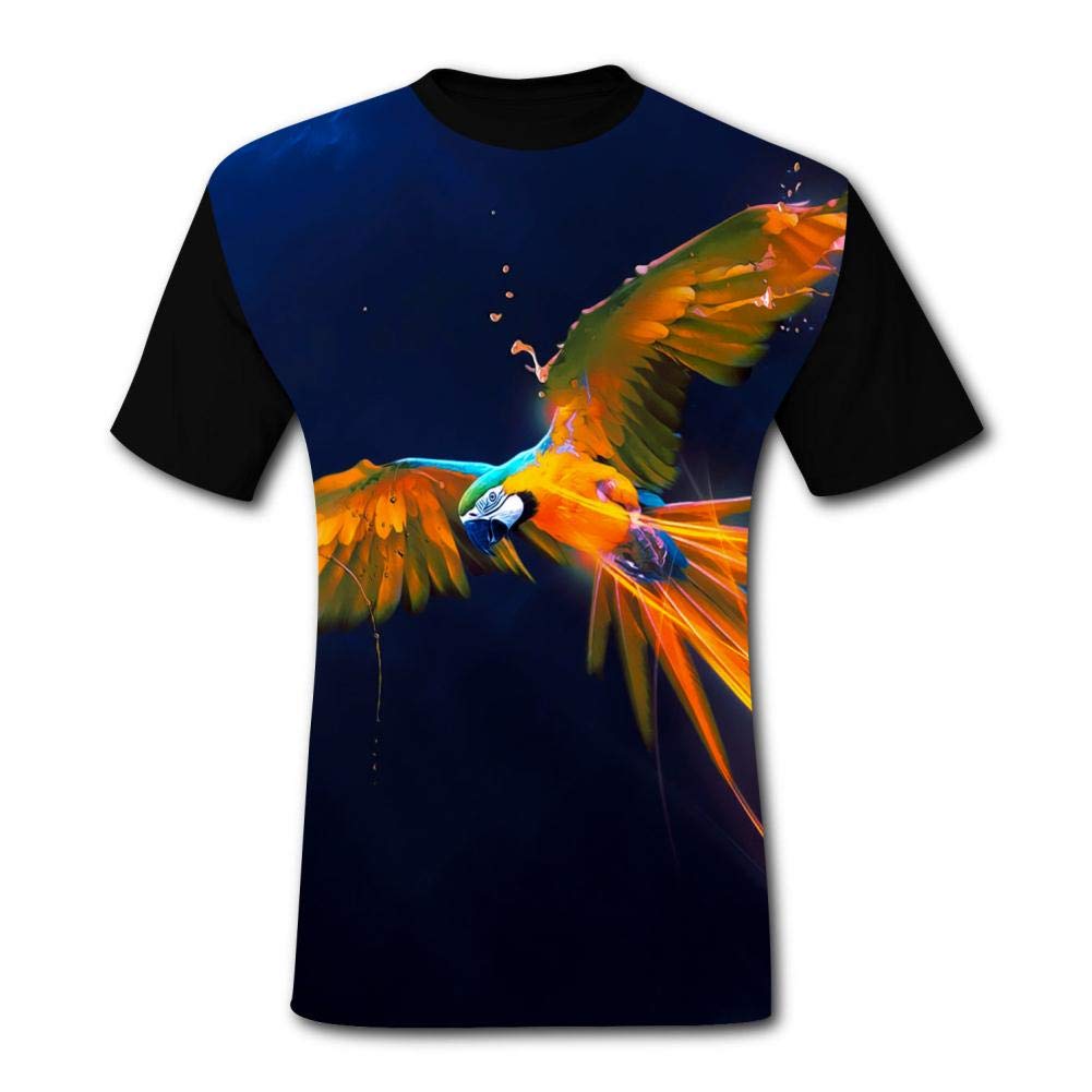 Mens Digital Parrot Flying Bird Summer Casual Short Sleeve Creative 3D Printed Hipster Design Black T-Shirts