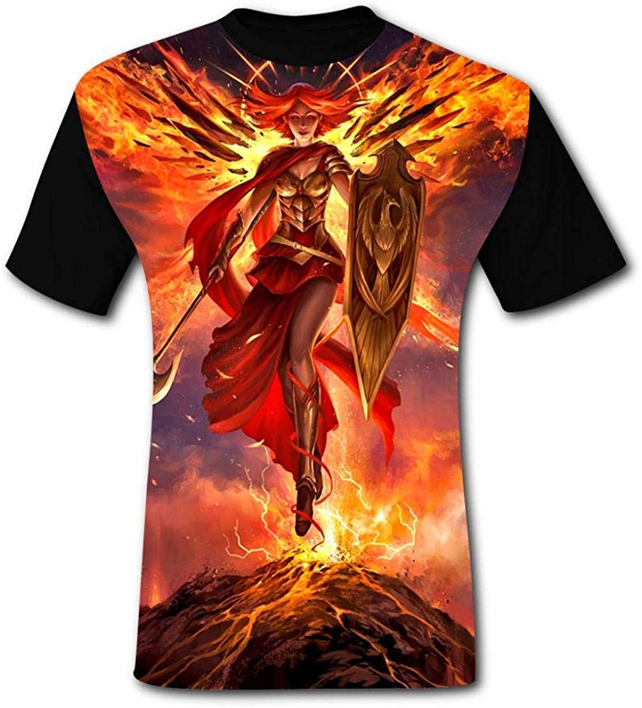 Mens Fantasy Angel with Fire Wings Casual Print Comfortable Adult Short Sleeve Funny Creative Black T-Shirts