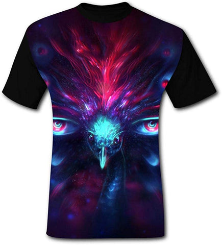 Mens Fantasy Bird Eyes Casual Print Comfortable Adult Short Sleeve Funny Creative Black T-Shirts