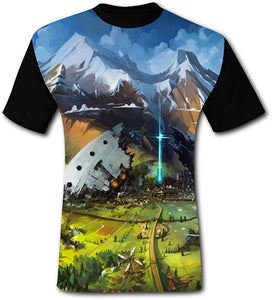 Mens Fantasy Future Landscape Mountain Summer Casual Short Sleeve Creative 3D Printed Hipster Design Black T-Shirts