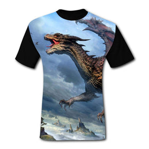 Mens Fantasy Gigantic Flying Dragon Casual Print Comfortable Adult Short Sleeve Funny Creative Black T-Shirts