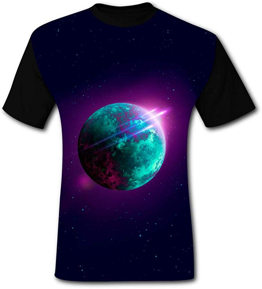 Mens Fantasy Planet Casual Print Comfortable Adult Short Sleeve Funny Creative Black T-Shirts