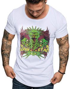 Mens Fashion -GREFER Men's Terror Print O-Neck Short Sleeve Tops Easter White T-Shirts