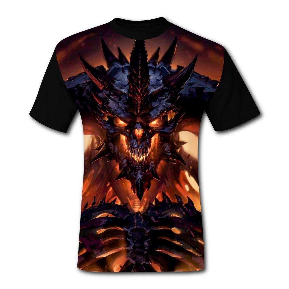 Mens Fire Dragon Skull Summer Casual Short Sleeve Creative 3D Printed Hipster Design Black T-Shirts