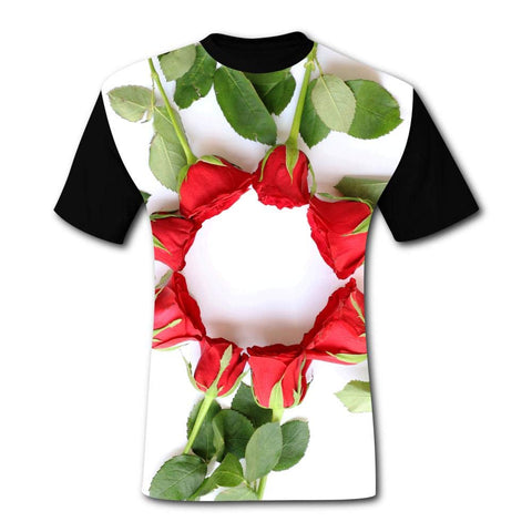 Mens Fresh Rose Casual Print Comfortable Adult Short Sleeve Funny Creative Black T-Shirts